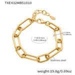 Gold and silver chunky stainless steel paperclip link chain necklace and bracelet jewelry set model preview
