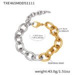 Stainless steel heavy chunky oval link chain necklace and matching bracelet set available in solid gold plating and two-tone silver gold finish.