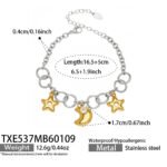 Stainless steel celestial star and cubic zirconia crescent moon charm necklace and matching charm bracelet set in gold and two-tone finishes.