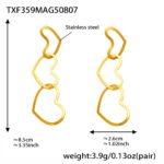 18K gold plated hollow openwork heart link chain necklace bracelet and drop earrings set model preview