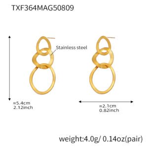 Stainless steel chunky oval interlocking chain necklace bracelet and drop earrings set model look