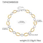 Gold silver and two tone stainless steel graduated oval link necklace bracelet jewelry set on model