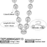 Stainless steel mariner link chain necklace and bracelet jewelry set in 18K gold, silver, and two-tone finishes.