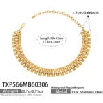 Three-row geometric pyramid stud choker necklace and matching bracelet set in 18K gold plated and silver 316L stainless steel finishes.