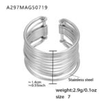 Gold and silver multi strand wire choker necklace, cuff bangle, and statement ring set model preview
