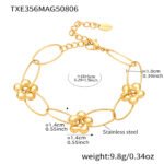 Stainless steel modern flower oval paperclip chain necklace and bracelet set image