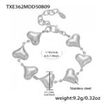 Stainless steel puffed heart link chain necklace and bracelet set model look