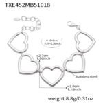 Gold and silver geometric hollow heart chain necklace bracelet and drop earrings set model preview