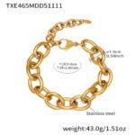 Stainless steel heavy chunky oval link chain necklace and matching bracelet set available in solid gold plating and two-tone silver gold finish.