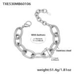 Bold oversized oval cable link chain necklace and matching bracelet jewelry set in 18K gold plated and polished silver stainless steel finishes.