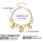 Stainless steel celestial star and cubic zirconia crescent moon charm necklace and matching charm bracelet set in gold and two-tone finishes.