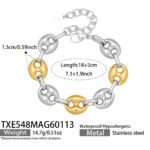 Stainless steel mariner link chain necklace and bracelet jewelry set in 18K gold, silver, and two-tone finishes.