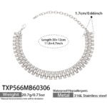 Three-row geometric pyramid stud choker necklace and matching bracelet set in 18K gold plated and silver 316L stainless steel finishes.