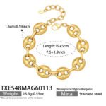 Stainless steel mariner link chain necklace and bracelet jewelry set in 18K gold, silver, and two-tone finishes.