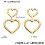 Gold and silver geometric hollow heart chain necklace bracelet and drop earrings set model preview