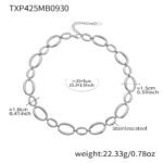 Gold silver and two tone stainless steel graduated oval link necklace bracelet jewelry set on model