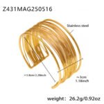 Gold and silver multi strand wire choker necklace, cuff bangle, and statement ring set model preview