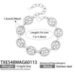 Stainless steel mariner link chain necklace and bracelet jewelry set in 18K gold, silver, and two-tone finishes.