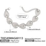 Textured ribbed seashell motif link necklace and bracelet set in two-tone gold and silver stainless steel finishes.