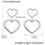 Gold and silver geometric hollow heart chain necklace bracelet and drop earrings set model preview