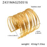 Gold and silver multi strand wire choker necklace, cuff bangle, and statement ring set model preview