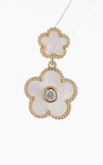 Niche multicolor flower enamel jewelry set wholesale featuring a double-tiered five-petal flower pendant with micro-beaded edges and brilliant round cubic zirconia centers, with matching drop stud earrings from junejewelry.com