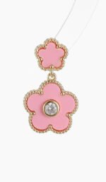 Niche multicolor flower enamel jewelry set wholesale featuring a double-tiered five-petal flower pendant with micro-beaded edges and brilliant round cubic zirconia centers, with matching drop stud earrings from junejewelry.com