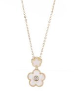 Niche multicolor flower enamel jewelry set wholesale featuring a double-tiered five-petal flower pendant with micro-beaded edges and brilliant round cubic zirconia centers, with matching drop stud earrings from junejewelry.com