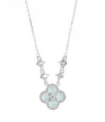 Niche four leaf clover pendant necklace wholesale featuring a four-petal clover motif framed with micro-pave cubic zirconia and round crystal stations along the chain from junejewelry.com