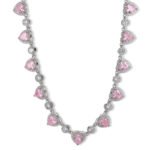 Heart zircon jewelry set wholesale 4-piece featuring heart-cut gemstone halo links on a necklace, matching tennis bracelet, solitaire halo ring, and stud earrings from junejewelry.com