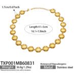 Chunky stainless steel necklace and bracelet jewelry set featuring smooth high-polish round flat disc beads in gold and silver finishes.