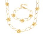 Stainless steel modern flower oval paperclip chain necklace and bracelet set image