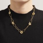 Stainless steel modern flower oval paperclip chain necklace and bracelet set image