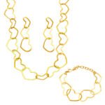 18K gold plated hollow openwork heart link chain necklace bracelet and drop earrings set model preview