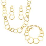 Gold plated stainless steel graduated circle link necklace bracelet and earrings set model view