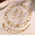 Gold plated stainless steel graduated circle link necklace bracelet and earrings set model view