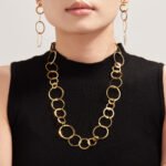 Gold plated stainless steel graduated circle link necklace bracelet and earrings set model view