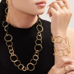 Gold plated stainless steel graduated circle link necklace bracelet and earrings set model view