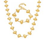 Stainless steel puffed heart link chain necklace and bracelet set model look