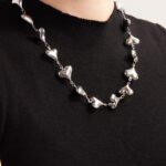 Stainless steel puffed heart link chain necklace and bracelet set model look