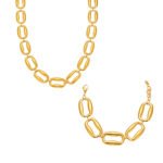 Stainless steel chunky oval link chain necklace and bracelet jewelry set model look