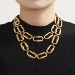 Stainless steel chunky oval link chain necklace and bracelet jewelry set model look
