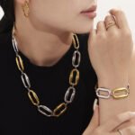 Stainless steel chunky oval link chain necklace and bracelet jewelry set model look