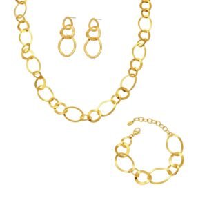 Stainless steel chunky oval interlocking chain necklace bracelet and drop earrings set model look