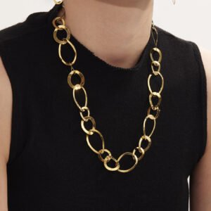 Stainless steel chunky oval interlocking chain necklace bracelet and drop earrings set model look