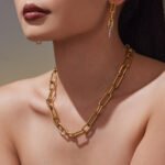 Gold and silver chunky stainless steel paperclip link chain necklace and bracelet jewelry set model preview