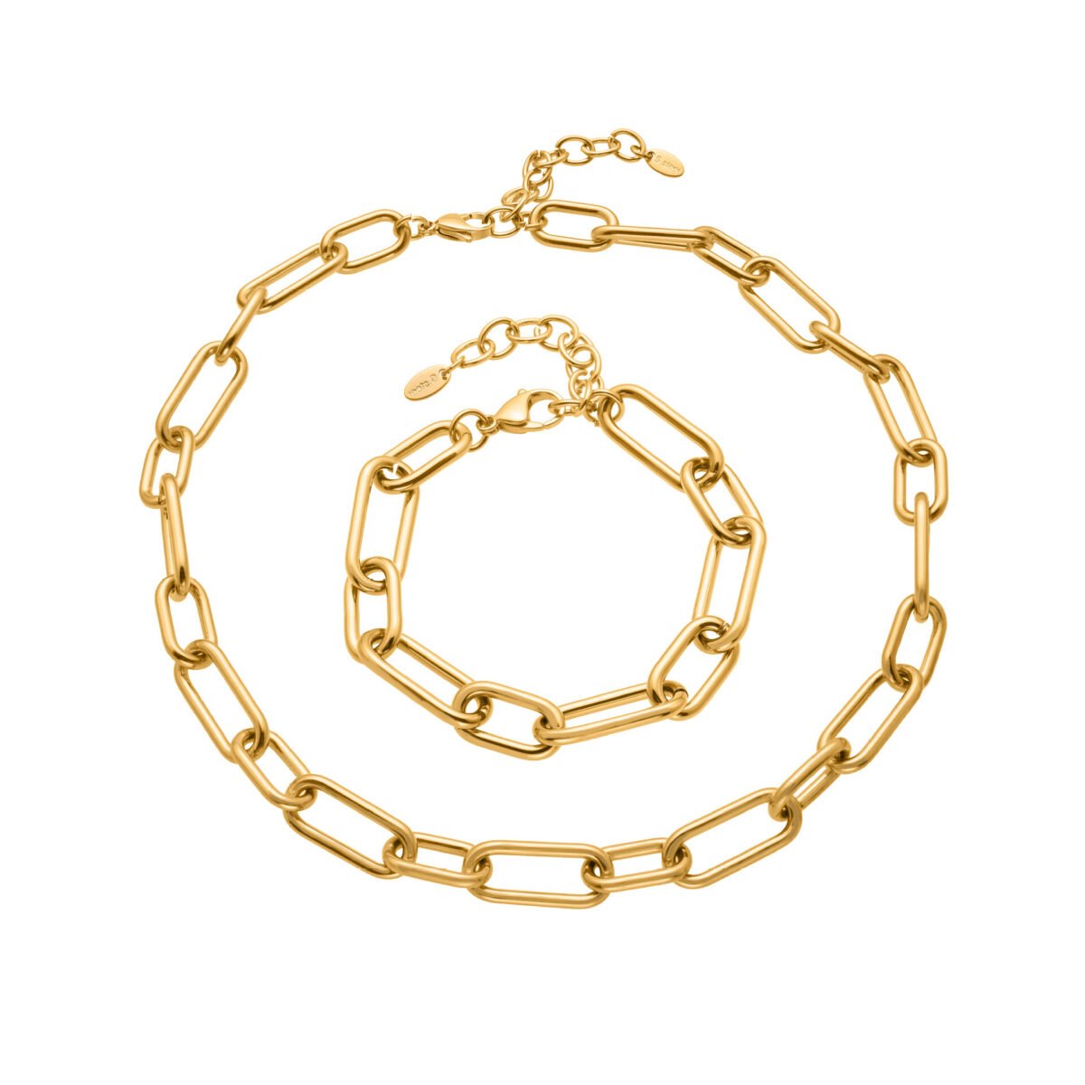 Gold and silver chunky stainless steel paperclip link chain necklace and bracelet jewelry set model preview