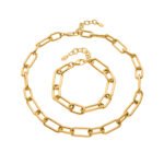 Gold and silver chunky stainless steel paperclip link chain necklace and bracelet jewelry set model preview