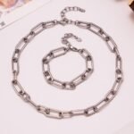 Gold and silver chunky stainless steel paperclip link chain necklace and bracelet jewelry set model preview