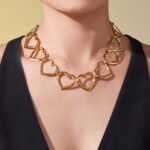 Gold and silver geometric hollow heart chain necklace bracelet and drop earrings set model preview